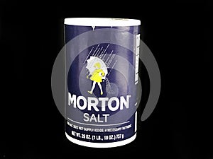 Morton Salt Container on a Black Backdrop
