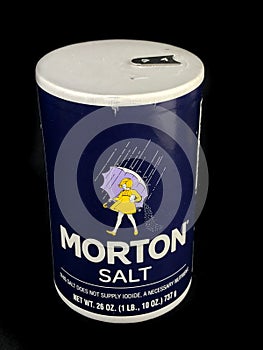 Morton Salt Container on a Black Backdrop