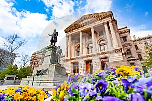 Morton statue in front of Indiana Statehouse, USA photo