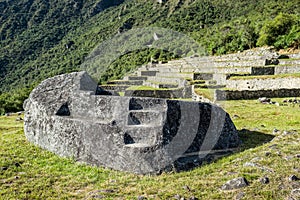 Mortuary rock Machu Picchu ruins peruvian Andes Cuzco Peru