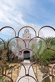 Mortuary Shrine Chapel and bell tower at the Mission San Xavier photo