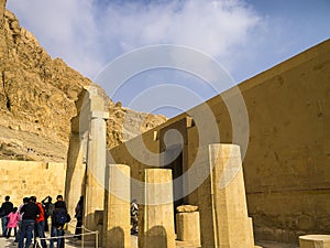 The Mortuary Temple of the female Pharaoh Hatshepsut in the Valley of the Nobles at Luxor in Egypt