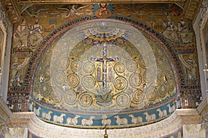 The mosaic in the Apse in the Basilica of Saint Clement. Rome, Italy photo