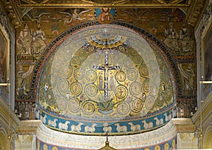 The mosaic in the Apse in the Basilica of Saint Clement. Rome, Italy