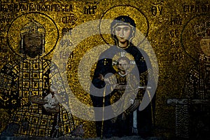 Mosaic in basilica Hagia Sophia, Istanbul, also called Ayasofya, now mosque, church was dedicated to the Holy Wisdom