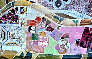 Mosaic bench in Park Guell, Barcelona, Spain