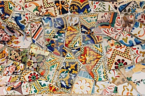 Mosaic on a bench in Park Guell. Gaudi. Barcelona. Spain photo
