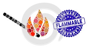 Mosaic Burn Match Icon with Textured Flammable Stamp