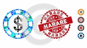 Mosaic Casino Chip Icon with Scratched Harare Seal