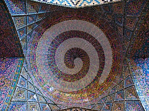 Mosaic ceiling of Nasir ol Molk Mosque in Shiraz Iran