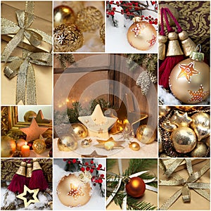 Mosaic Christmas greeting card with golden decoration