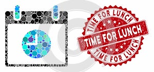 Mosaic Clock Calendar Day with Textured Time for Lunch Stamp