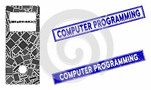 Computer Mainframe Mosaic and Grunge Rectangle Seals