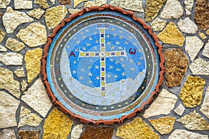 Mosaic of Cross outside St Cyprian Monastery, a Greek Orthodox monastery in Attica, Greece