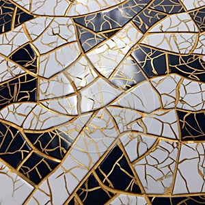 Mosaic. 3d luxury black and white marbled abstract background with gold lines. Marble mosaic, stone texture, jasper. Ornamental