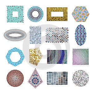 Mosaic decoration frames patchwork traditional design geometric ornament element elegant background vector illustration.