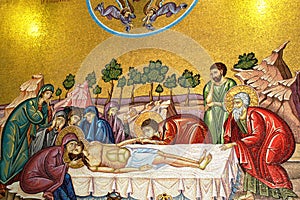 Mosaic Depicting Christs Burial inside the Holy Church of the Sepulchre Jerusalem Israel