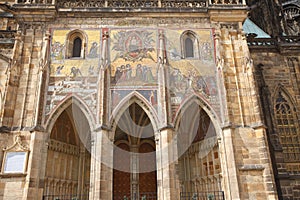 Mosaic depicting Last Judgment above the Golden Gate of St. Vitus cathedral in Prague