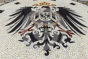 Mosaic depicting the Reichsadler Imperial Eagle in front of Neues Rathaus New City Hall at Schlossplatz in Wiesbaden