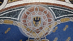 Mosaic detail on floor Vittorio Emanuele II Gallery. Milan. Italy