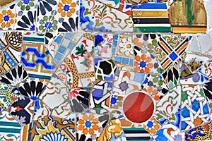 Mosaic detail in Guell park in Barcelona photo