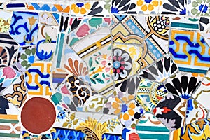 Mosaic detail in Guell park in Barcelona