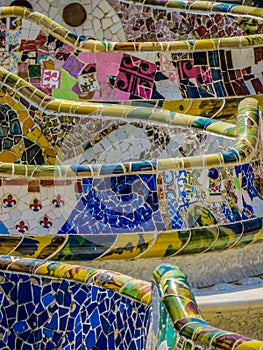 Mosaic details. Park Guell, Barcelona, Spain