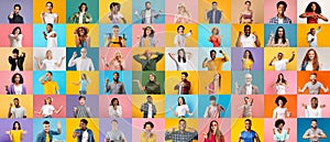 Mosaic With Diverse Happy People Of Different Ethnicity Posing On Colorful Backgrounds
