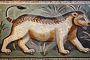 mosaic of an exotic animal, symbol of roman conquest