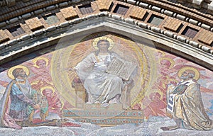 Mosaic on facade of orthodox church Spas na Krovi