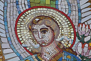 Mosaic. The face of an angel. Christian temple