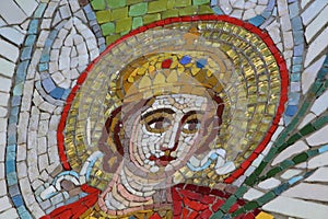 Mosaic. The face of an angel. Christian temple