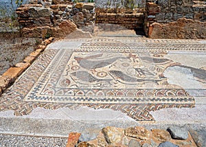 Mosaic floor at the Ruins of Milreu, Estoi, Algarve, Portugal.
