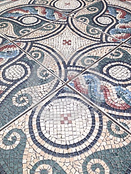Mosaic floor tiles in Cheshire, England.