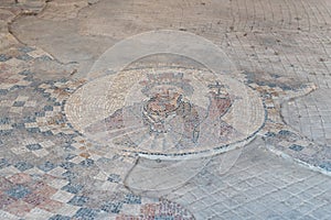 Mosaic floor of Tyche the gaudian goddess of the city of Beit She`an in Israel