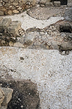 Mosaic flooring among ancient ruins at Caesarea in Israel