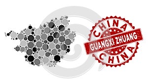 Mosaic Guangxi Zhuang Region Map and Grunge Circle Stamp Seal