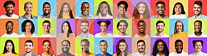 Mosaic Of Headshots With Women And Men Over Colorful Backgrounds
