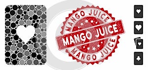 Collage Hearts Playing Card Icon with Textured Mango Juice Seal photo
