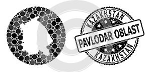 Mosaic Hole Round Map of Pavlodar Region and Rubber Stamp photo
