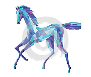 Mosaic horse in blue colours on a white background.vector illustration