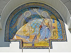 Mosaic icon  `Annunciation of the Blessed Virgin Mary.` Church of the Icon of the Mother of God `Sovereign.` Izobilnoye village,