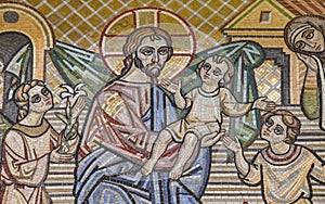 Mosaic icon Jesus Christ blesses the children photo