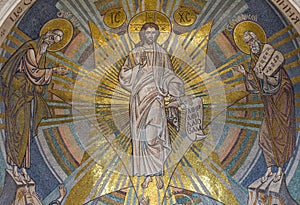 Mosaic icon of Transfiguration of Lord on apse of church photo