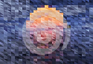 Mosaic illustration of sunset in the sea