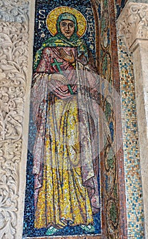 Mosaic image of Agata on the wall of the temp of the Antim Monastery in the center of Bucharest in Romania