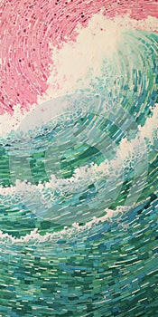 Mosaic-inspired Realism: Vibrant Wave Painting By Rumiko Takahashi