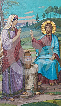 Mosaic of Jesus and the Samaritan woman at the well