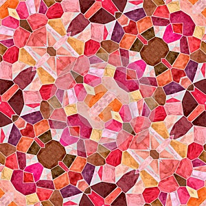 Mosaic kaleidoscope seamless pattern background - old pink, salmon orange, red, purple, violet, brown, beige color colored