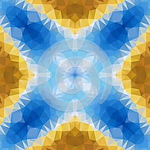 mosaic kaleidoscope seamless pattern texture background - color blue and gold ochre yellow
